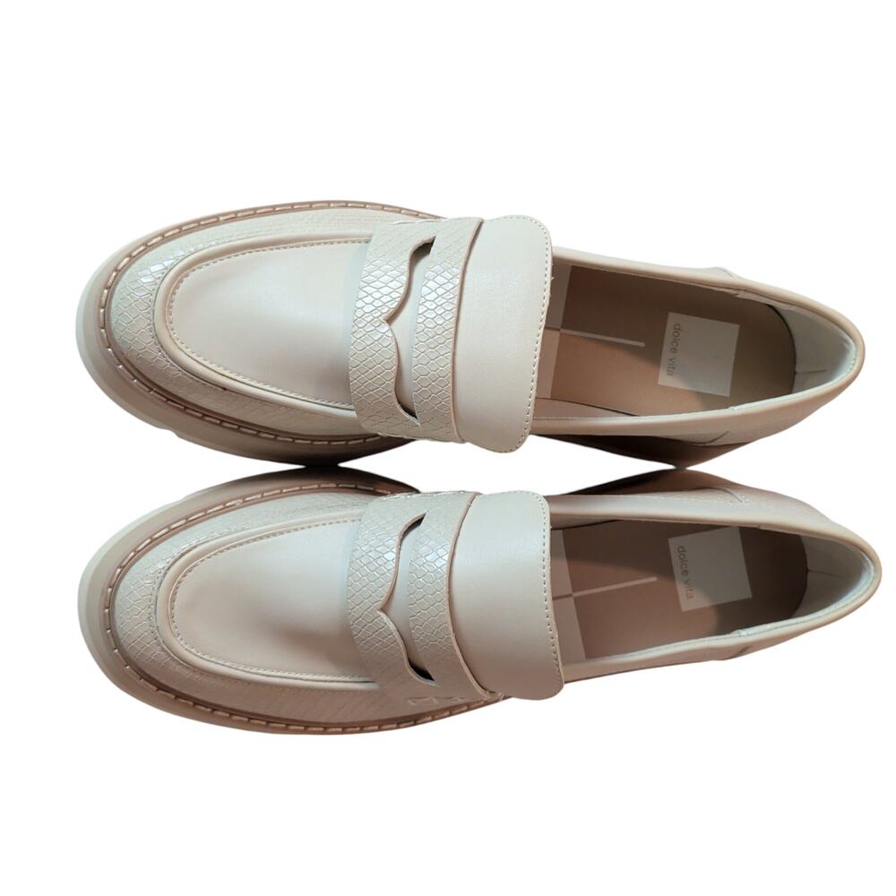 Dolce Vita Evereve Sz 9.5 Tieko Loafer Cream Lug Sole Platform Faux Snakeskin - Picture 3 of 7